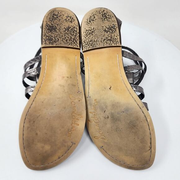 Sam Edelman Kendra Gladiator Sandal 8M Pewter Silver Snake Embossed Heel Zip - Picture 11 of 13